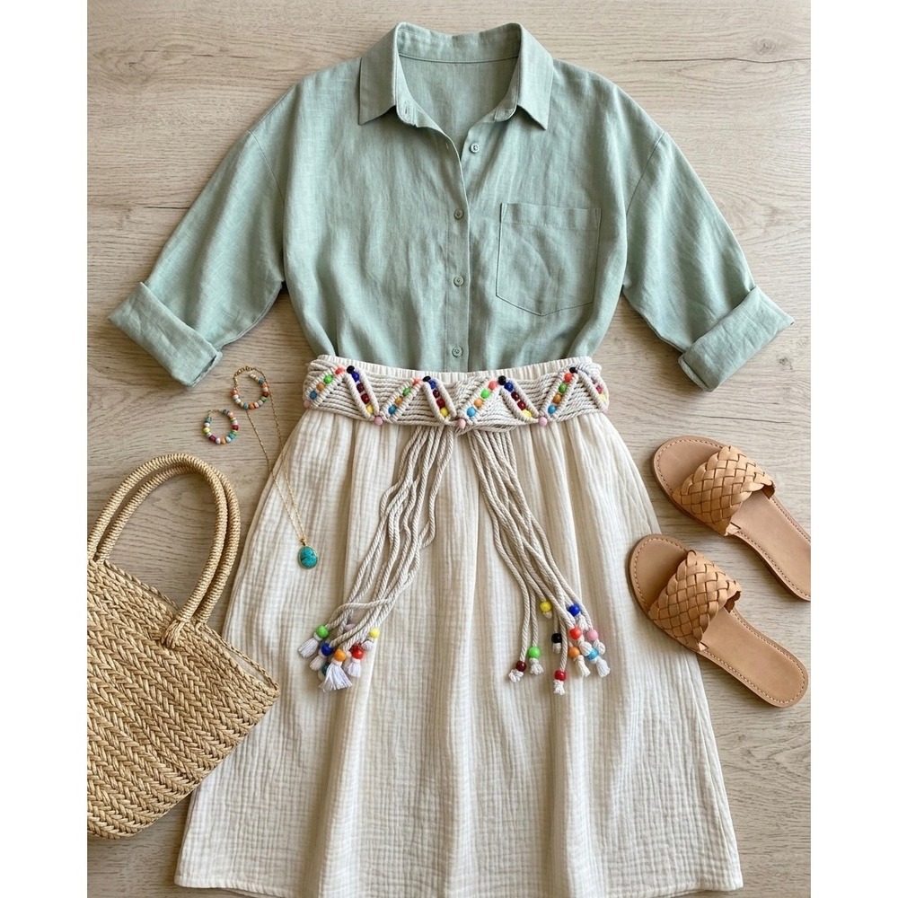 Macrame Beaded Tassel Waist Belt One‎ Size Ivory Cotton Boho